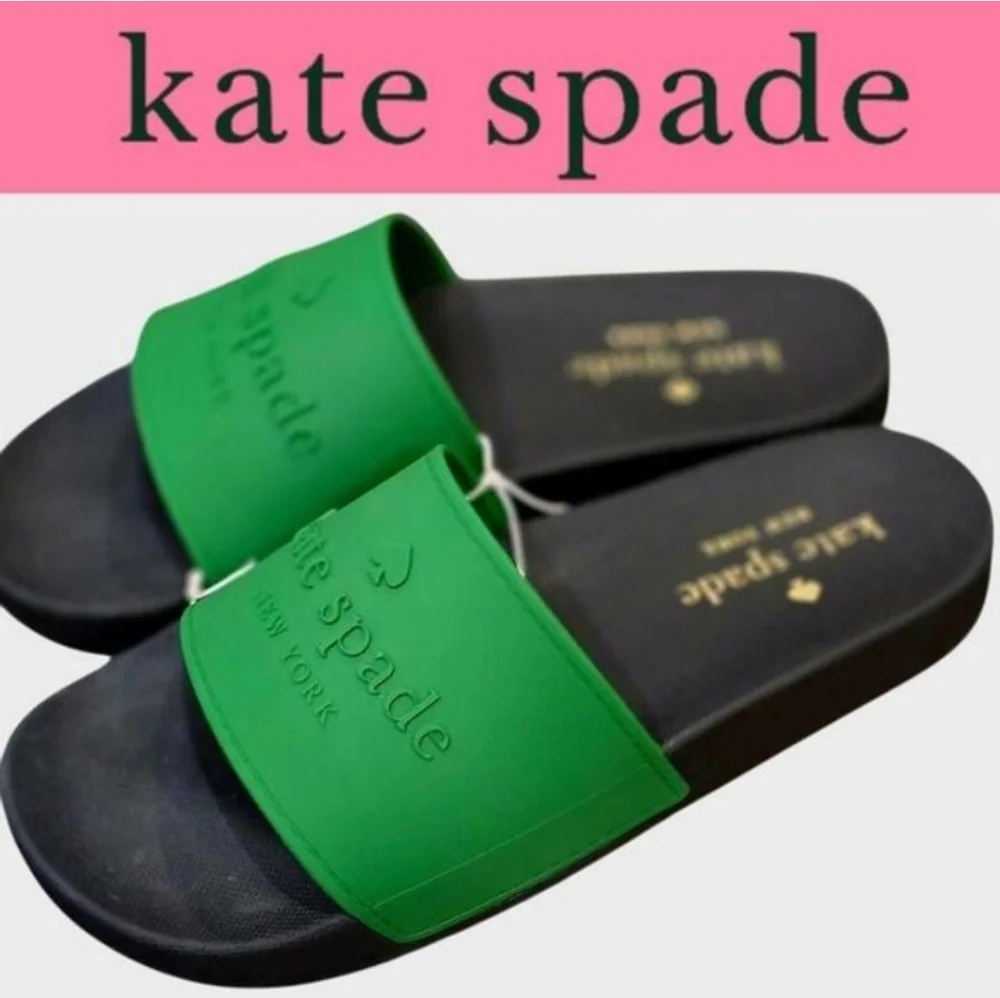 NWT Kate Spade New York Black and Green Women's Slides - Picture 1 of 10